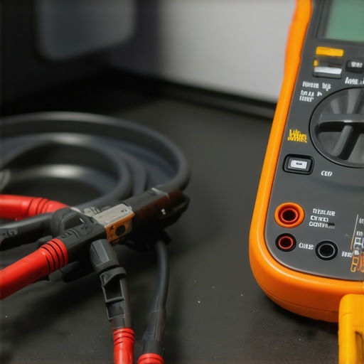 Close-up of a digital multimeter being used to test the resistance of an oven bake element.