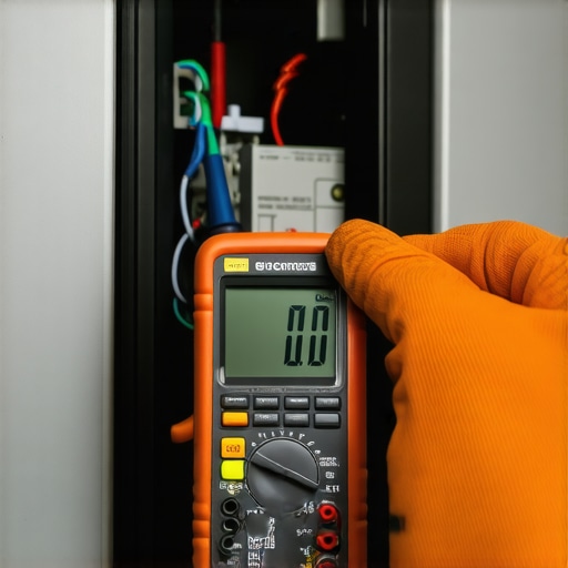 A person using a multimeter to check the continuity of an oven's internal cooling fan motor.