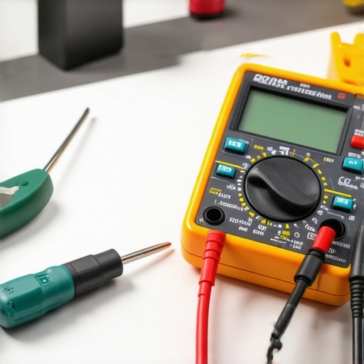 Close-up of a technician using a multimeter to diagnose a faulty oven heating component.