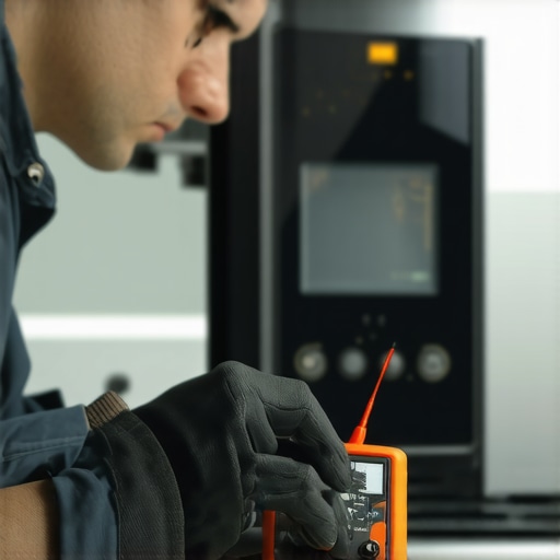 Testing Oven Igniter Amperage with a Multimeter A technician using a digital multimeter to diagnose a weak igniter in a gas oven.
