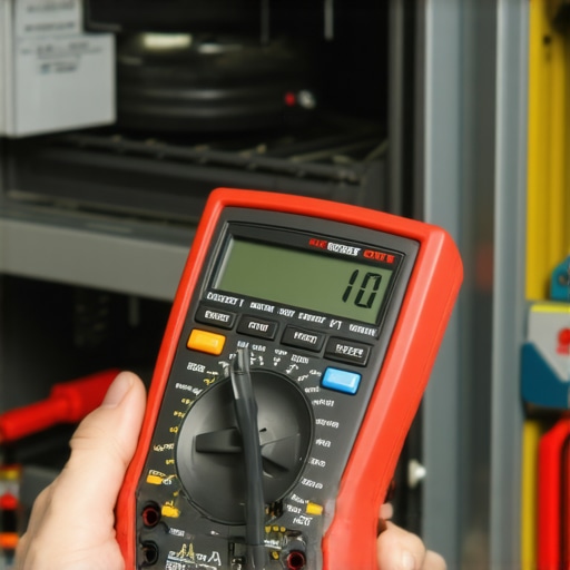 A technician uses a digital multimeter to measure the ohms of an internal oven cooling fan motor.