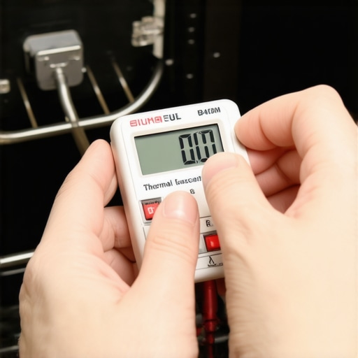 Close-up of a multimeter testing an oven thermal fuse for continuity