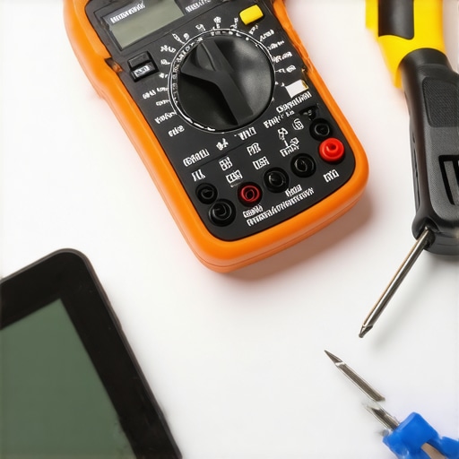 A technician using a multimeter to diagnose a kitchen appliance control board.