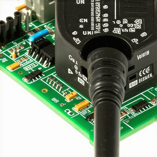 Close up of professional multimeter probes checking a relay on an oven control board to diagnose a power failure.