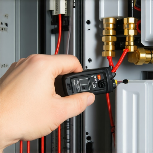A technician performing electrical diagnostics on a dishwasher water inlet valve to check for faults.