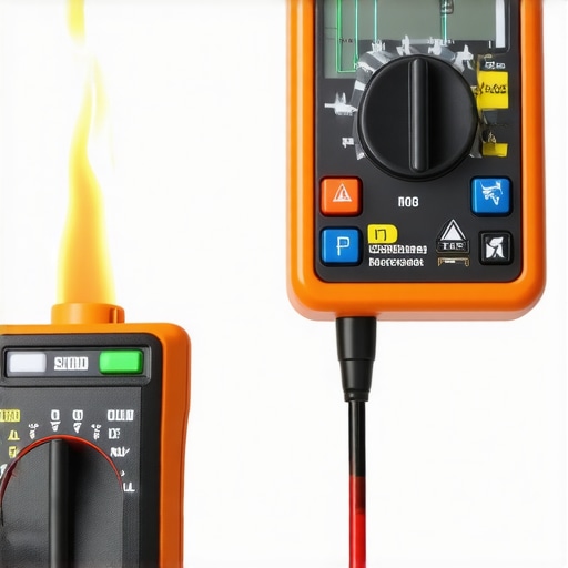Digital multimeter measuring the amperage of a glowing oven igniter to diagnose heating faults.
