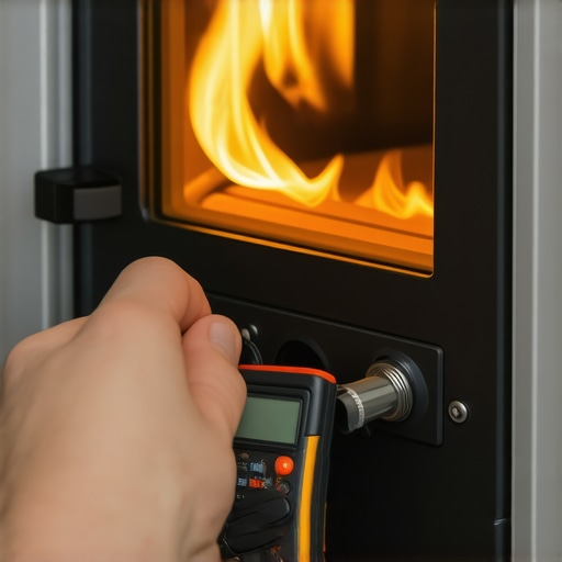 Testing an Oven Igniter with a Multimeter A technician using a multimeter to test the electrical amperage of a glowing gas oven igniter for diagnostics.