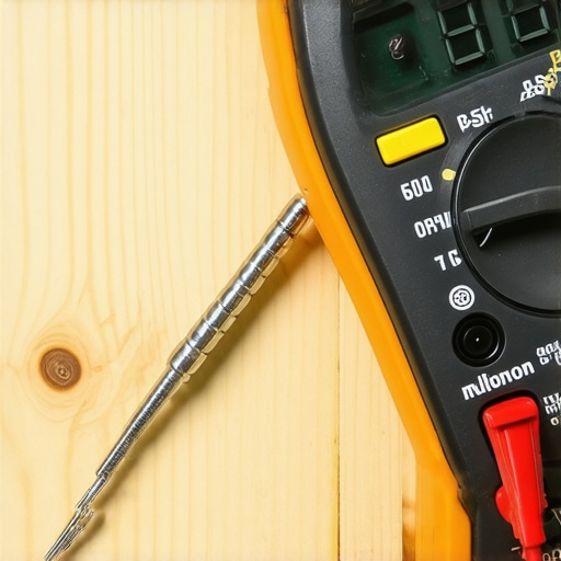 A technician using a digital multimeter to test the electrical resistance of an oven temperature sensor probe.