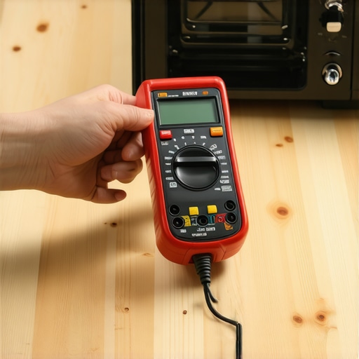 Technician using a multimeter to check the continuity of an oven bake element