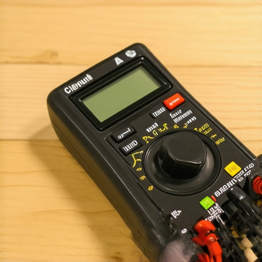 A close-up of a multimeter probe touching the terminals of a circular oven high-limit thermostat for a continuity test.