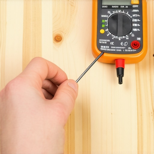 A technician uses a multimeter to check the resistance of an oven temperature sensor probe.