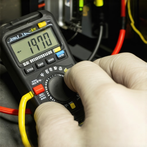 A technician using a multimeter on an oven thermal fuse to diagnose a power issue.
