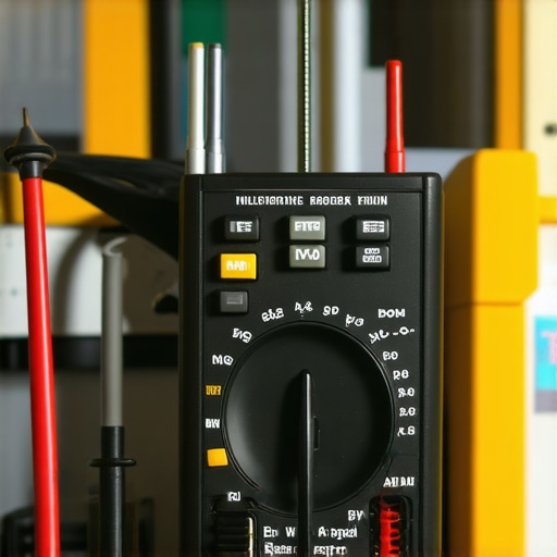 A technician using a multimeter to check the resistance on an oven heating element.