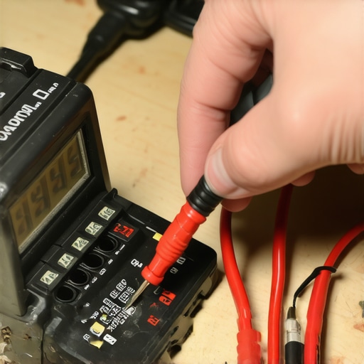 A technician performing a continuity test on a dishwasher heating element using a digital multimeter.