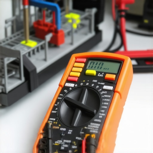 A digital multimeter being used to test a dishwasher heating element for continuity.