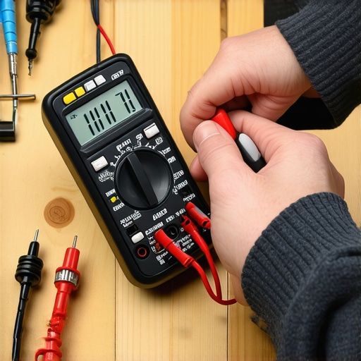 Hands using a multimeter to test a small dishwasher thermal fuse for electrical continuity.