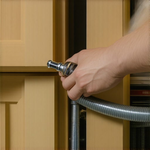 A person fixing a leaking dishwasher drain hose connection under a sink.