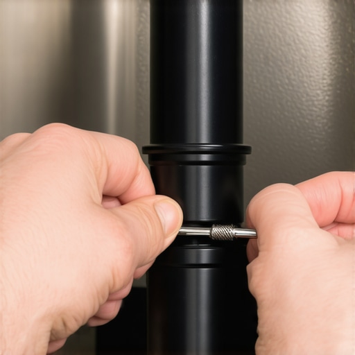 Hands loosening a hose clamp on a garbage disposal to clear a dishwasher clog.