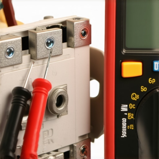 Close-up of a multimeter testing an appliance part for electrical continuity during a repair.