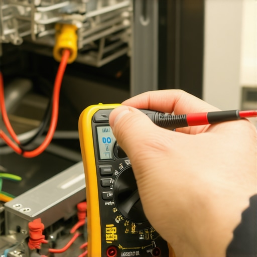 Using a Multimeter for Appliance Diagnostics Digital multimeter testing dishwasher heating element resistance.