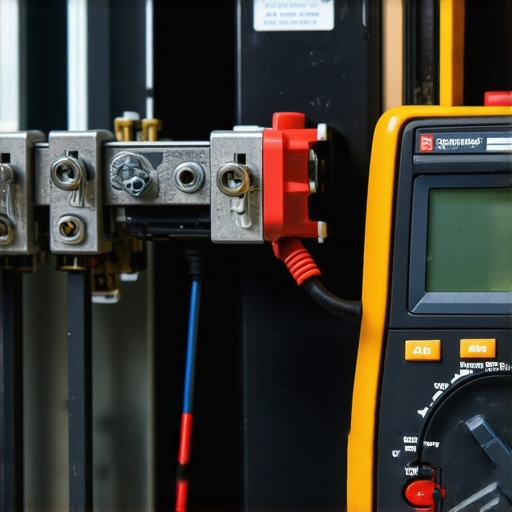 A digital multimeter measuring resistance on an appliance heating element for repair.