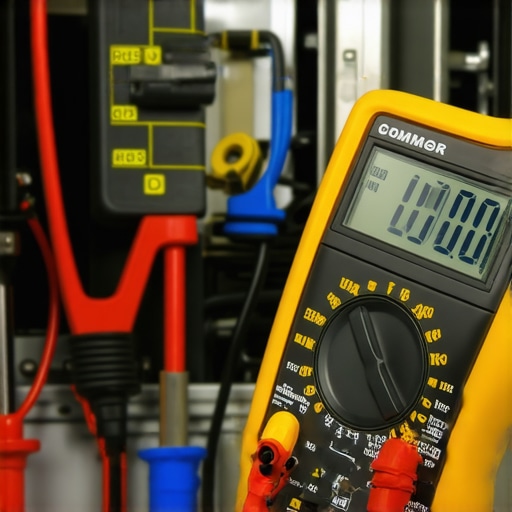 Close up of a digital multimeter testing appliance electrical parts for continuity