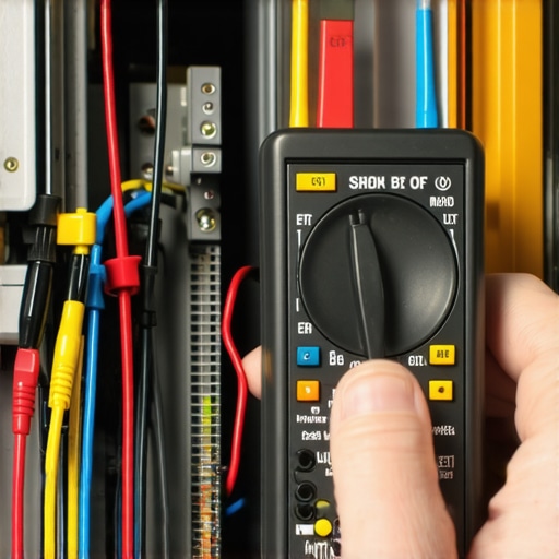 A digital multimeter testing the continuity of a dishwasher soap dispenser solenoid