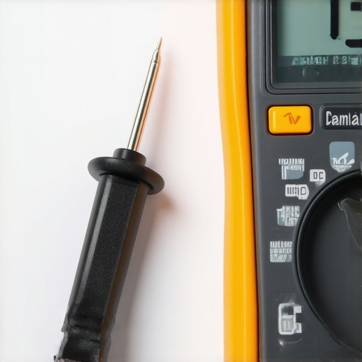Close-up of a digital multimeter testing a dishwasher part for electrical continuity.