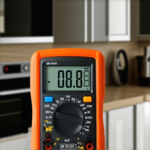 Close up of a digital multimeter being used to test an oven temperature sensor for resistance.
