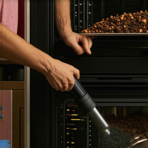 Hands using a vacuum to clean burnt food from an open oven burner assembly